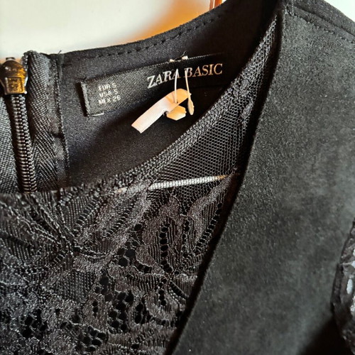 Black Zara dress with lace and leather, size S, like new
