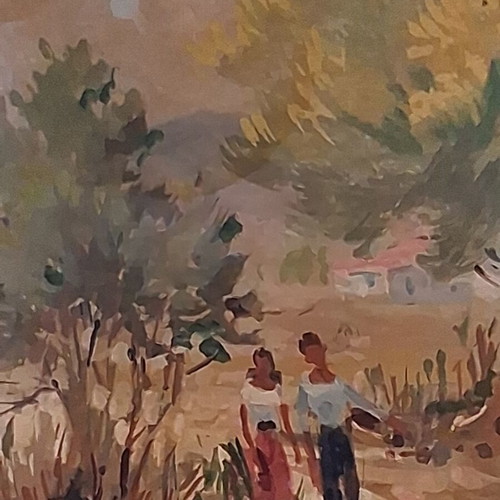 Antonis Kanas 'Agrotikon, Athens - Mesogeia' oil on wood painting