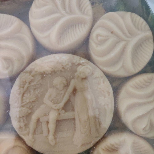Athena's soaps new, set of 9 with powder scent and vintage figure