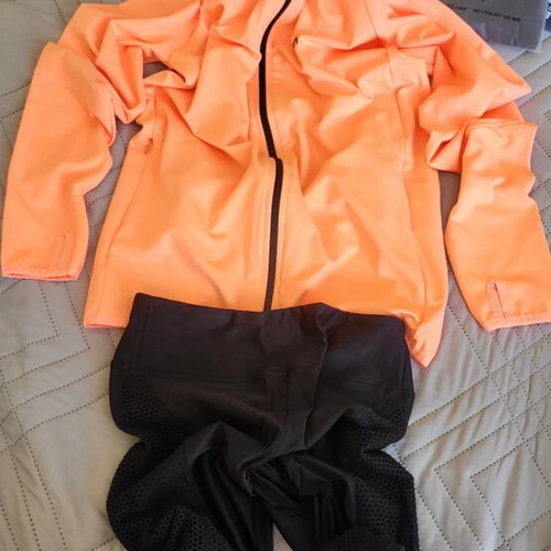 Women's tracksuit set top and leggings, cotton and lycra, size S 38, black and orange