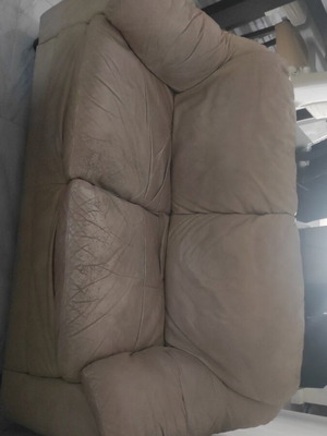 SATO two-seater sofa used, leather with wear, beige