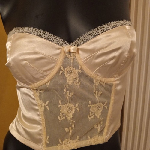 Sisley Strapless Bustier with Lace and Embroidery, New, Cream
