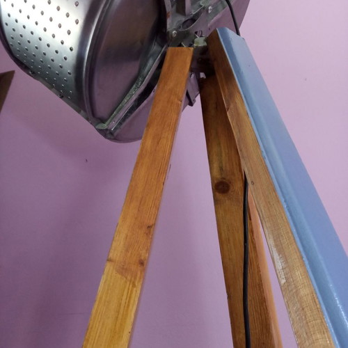 Floor lamp upcycled art with foot switch and adjustable suspension
