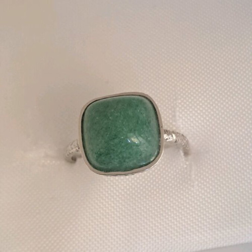 Silver ring 925 with square aventurine stone and hammered look new