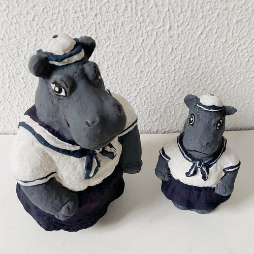 Handmade sailor hippopotamus figurines, decoration