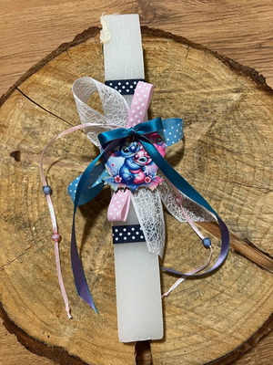 Handmade aromatic flat candle 29 x 3.5cm Stitch with wooden figure