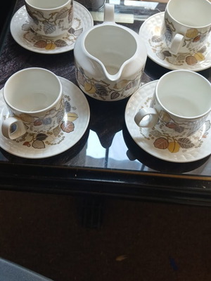 Vintage Pontesa Ironstone tea and coffee set used, 9 pieces