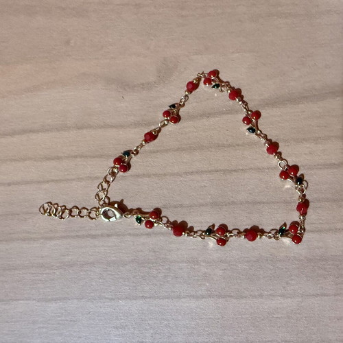 Stainless Steel Ankle Bracelet with Cherry Design new, red and gold