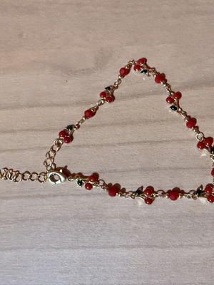 Stainless Steel Ankle Bracelet with Cherry Design new, red and gold