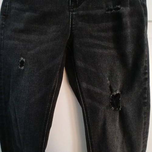 Stradivarius jeans used, black, regular high waist with rips, size M