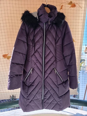 Forel Long Jacket Like New With Hood And Fur Detail Purple