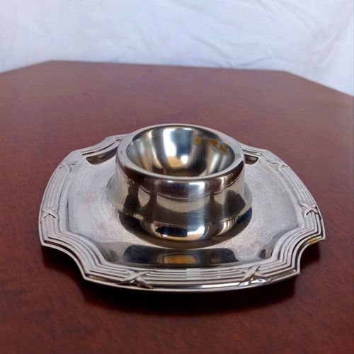 Metal egg holder used, silver color