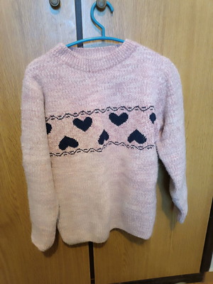 Knitted sweater with hearts like new, pink