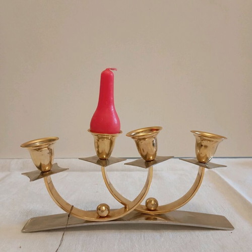 Metal four-candle candlestick gold-plated 24k new, German