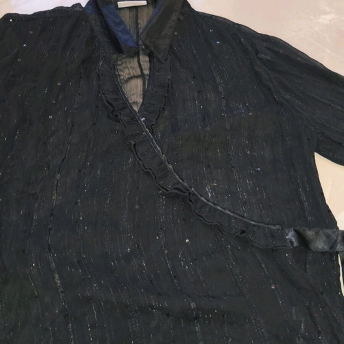 Black semi-transparent wrap shirt with sequins used