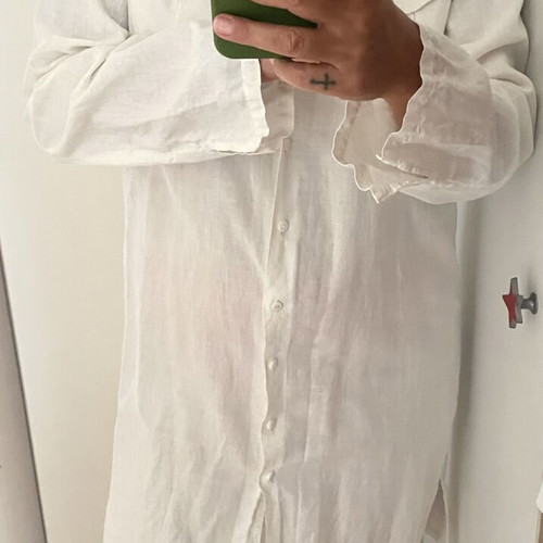 Linen midi shirt dress, white, size M-L