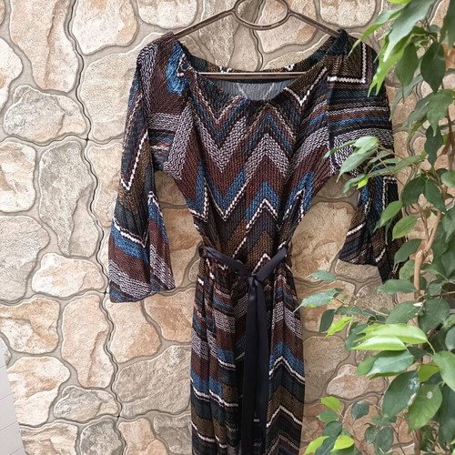 Simbolo pleated dress one size like new with belt and 3/4 sleeves