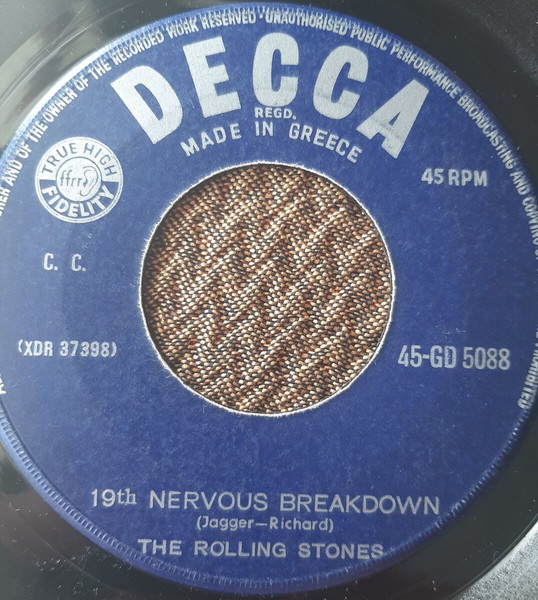 ROLLING STONES ~ 19th NERVOUS BREAKDOWN / AS TEARS GO BY (1966, Decca, 7" single, αυθεντική έκδοση)