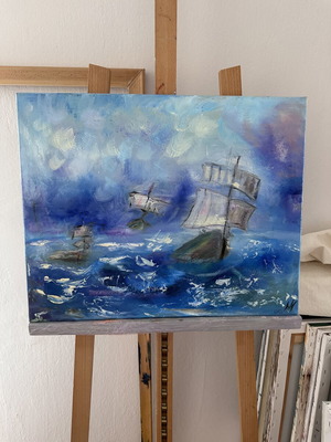 Vintage Boats Original Oil Painting on Canvas Unique Artwork