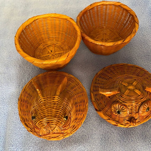 Animal ornaments set of 4, natural bamboo, handcrafted
