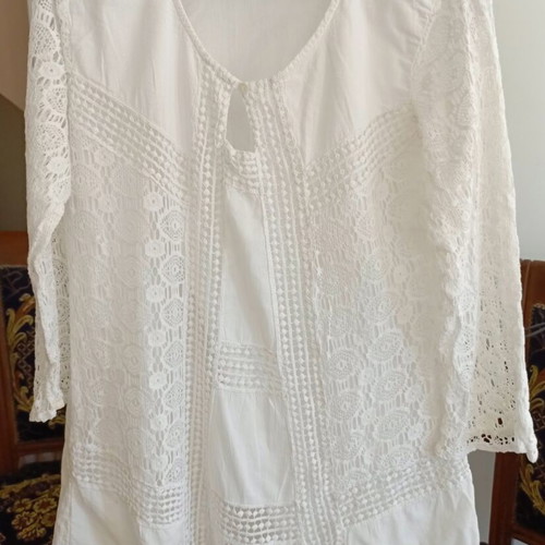 G.C. Overseas White Boho Lace Cotton Tunic Blouse XL like new