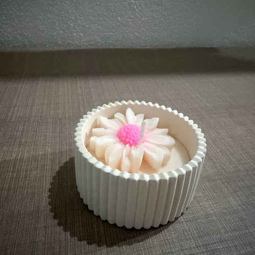 Handmade candle with flower in elegant white container new