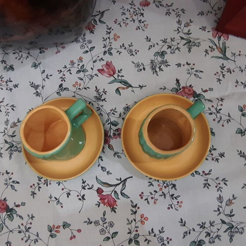 Mint color cups with matching saucers, set of 2