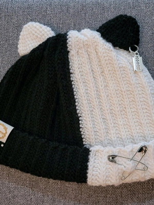 Beanie with ears like new, three-color, handmade