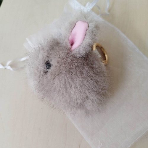 Bunny keychain new, gray synthetic fur