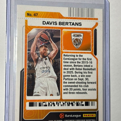Davis Bertans 2025-26 Contenders EuroLeague Round 2 Ticket like new