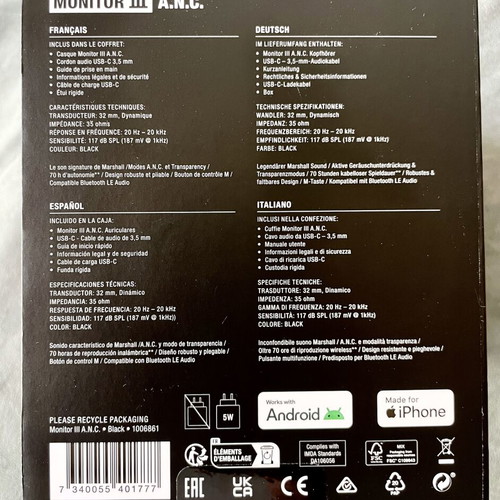 Marshall Monitor III ANC headphones with active noise cancelling