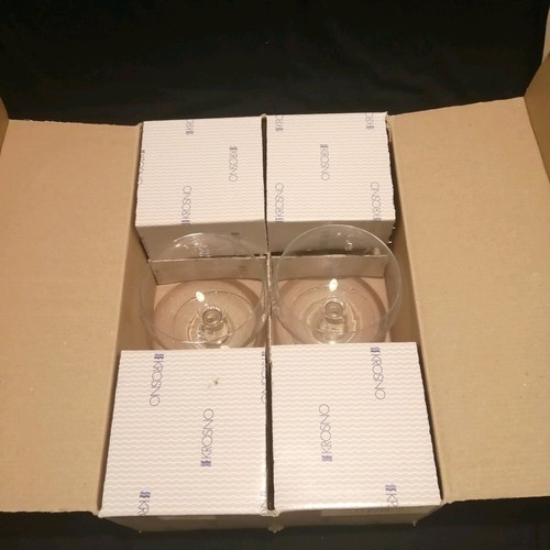 KROSNO Set of 6 Crystal Ice Cream Bowls New With Metal Flower Decoration