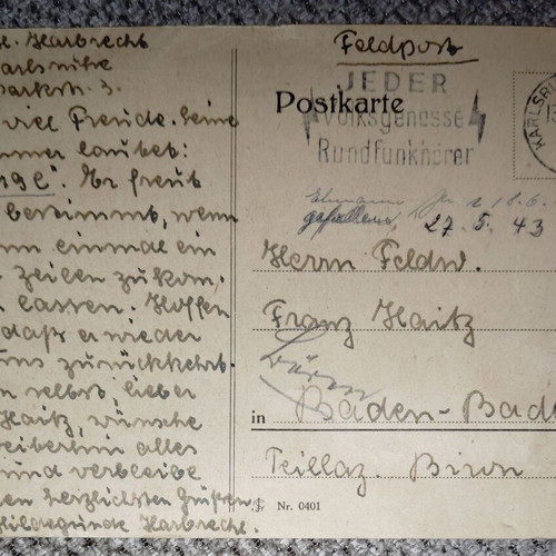Feldpost 1942-1943 historical archive Franz Heitz new