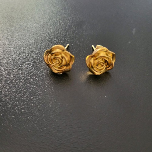Rose earrings gold, handmade, stainless steel, new