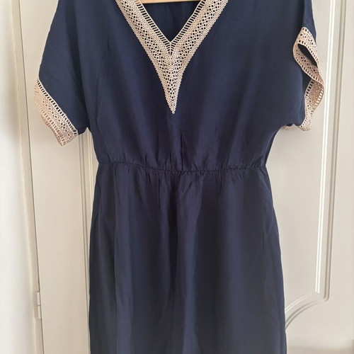 Summer dress blue with beige crochet detail, like new