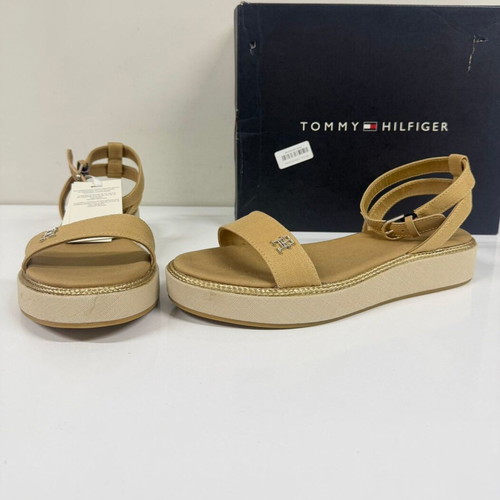Tommy Hilfiger linen flatform sandals new, beige and brown, size 40