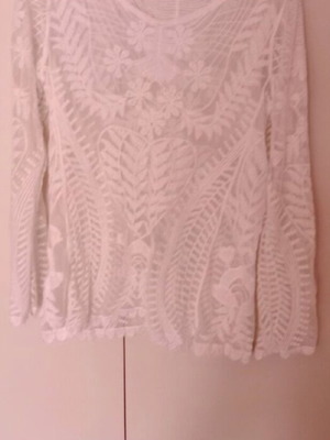 100% Cotton embossed semi-transparent blouse like new, white, size S