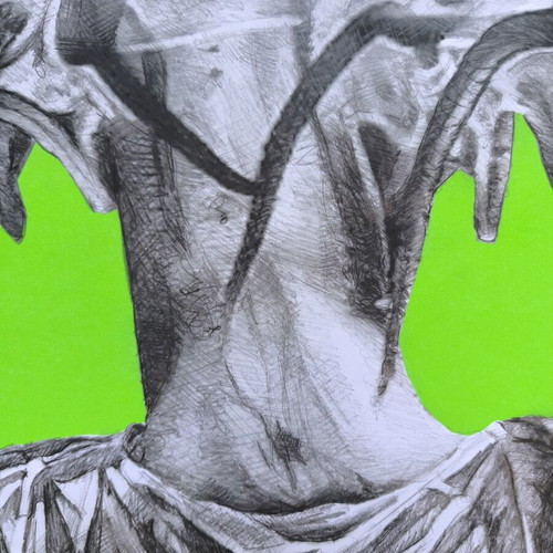 Surreal Artwork Medusa Pencil Drawing on Green Background like new