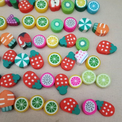 Fimo beads new with fruits, sweets and lollipops, 100 pieces