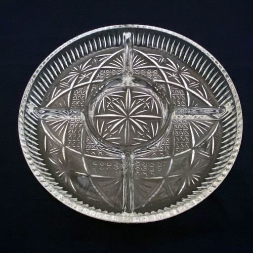 Crystal nut bowl 5 sections like new with Inox 18/10 tray and 24K handles