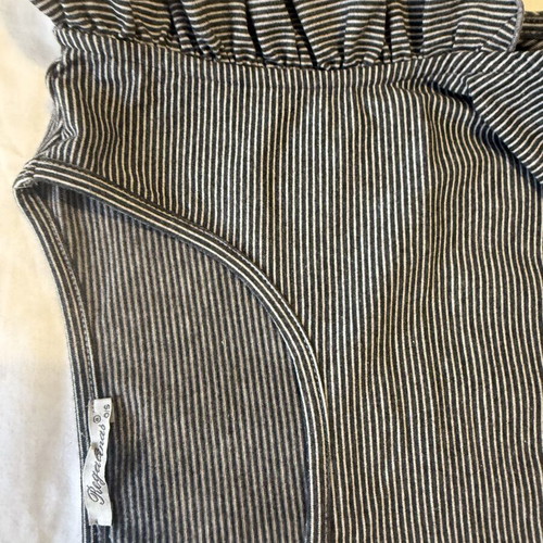 Regalinas striped grey blouse with ruffle sleeves like new