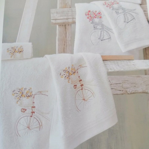 Rythmos Ava applique towel set new, 3 pieces, white and beige