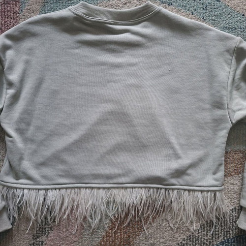 Cropped sweatshirt Malibu with print and feathers, new, grey