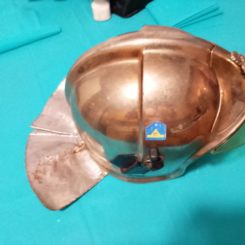 Firefighter helmet 1982 French model MSA-F1 chrome first generation