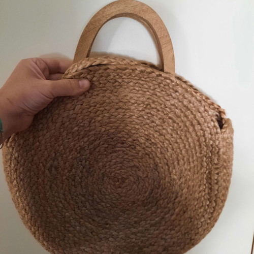 Zara straw bag with wooden handles and removable tassel
