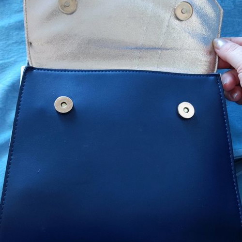 Backpack bag used, blue, light blue and white with gold details
