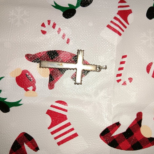 Cross pendant like new, silver with white rhinestones
