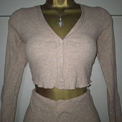 Ladies oatmeal beige lounge yoga gym set size medium, like new