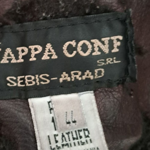 Mouton leather coat like new, brown with detachable hood