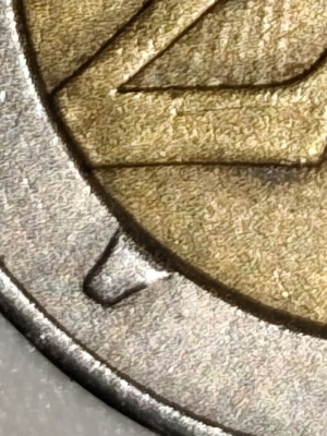 2 Euro 2009 Germany 10 Years EMU Rotated Core Error Coin